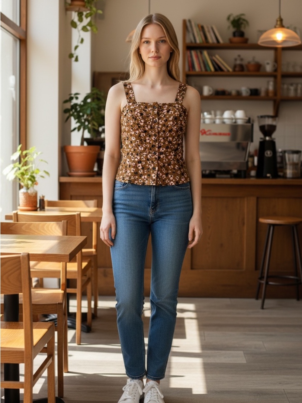 Who What Wear Brown Floral Button-Front Camisole with Pink Accents
